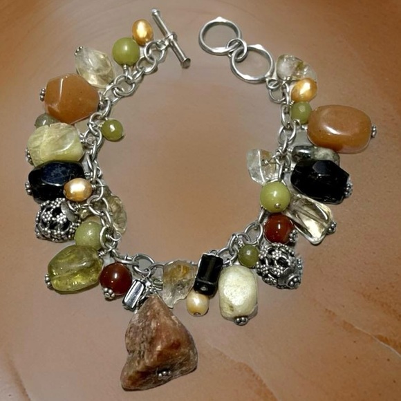 Vintage Designer Silpada Sterling Silver Multi Stone Cha Cha Toggle Bracelet, 8” - Picture 2 of 6